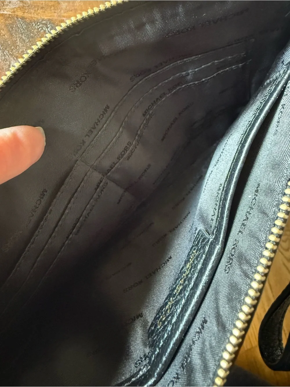 Michael Kors Black Leather Large Wristlet with Gold Logo